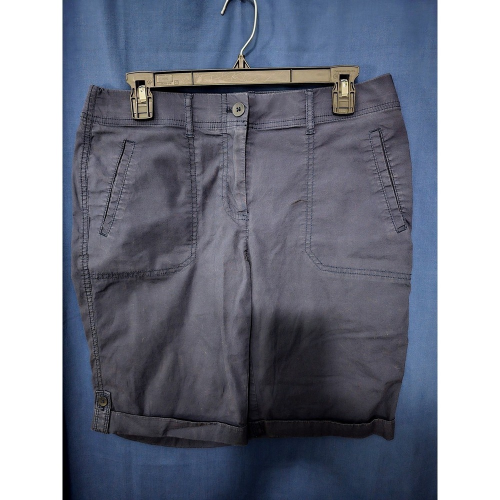 Chicos Navy Blue Bermuda Shorts Womens Size 0 US 4 Cuffed Utility Cotton Blend